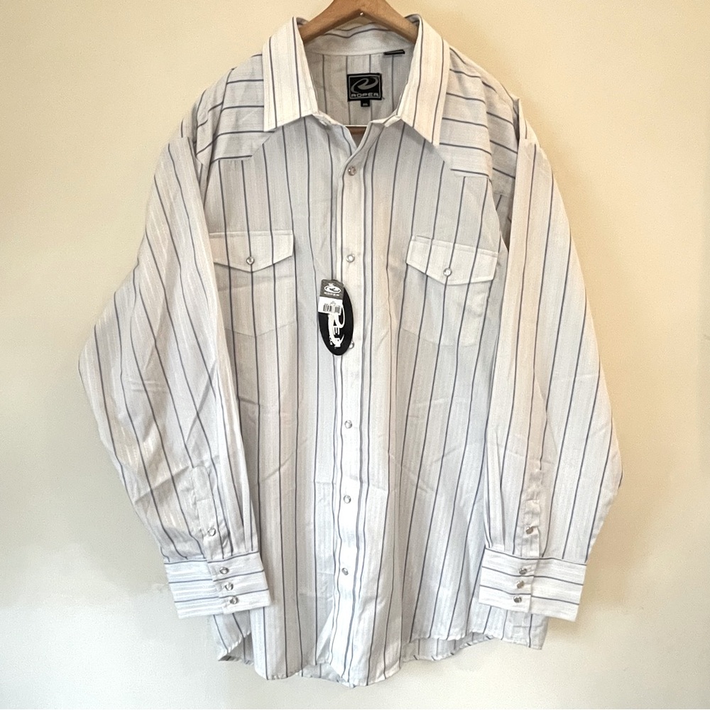 NWT Roper Western Shirt White Striped Pearl Snap Button Up L/S Mens 3XL Textured